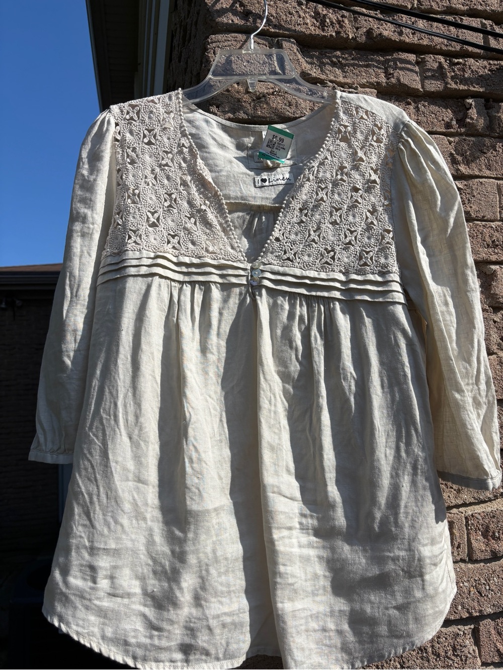 Malvin Hamburg Germany 🍦Cream Embroidered V-Neck Linen & Crochet Tunic